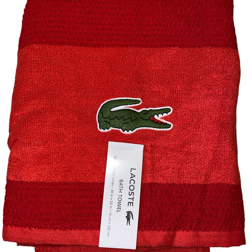 Lacoste Big Logo Embroidered Cotton Bath Towel Red 100% Cotton Loops New